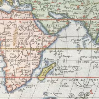 Agrandissement sur l'Afrique à partir de la mappemonde d'Abraham Ortelius, réalisée en 1570, extraite du « Theatrum Orbis Terrarum ». The Minnich Collection the Ethel Morrison Van Derlip Fund, 1966. © Domaine public